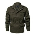 thumbnail image 1 of IYTR Mens Jackets Solid Color Long Sleeve Jacket Button Zipper Lapel Loose Leather Jackets Coat with Pocket Army Green XXXXL, 1 of 5