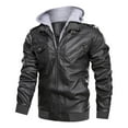 thumbnail image 1 of IYTR Mens Jackets Solid Color Long Sleeve Jacket Zipper Hooded Neck Slim Hooded Leather Jacket with Pocket Gray XL, 1 of 5