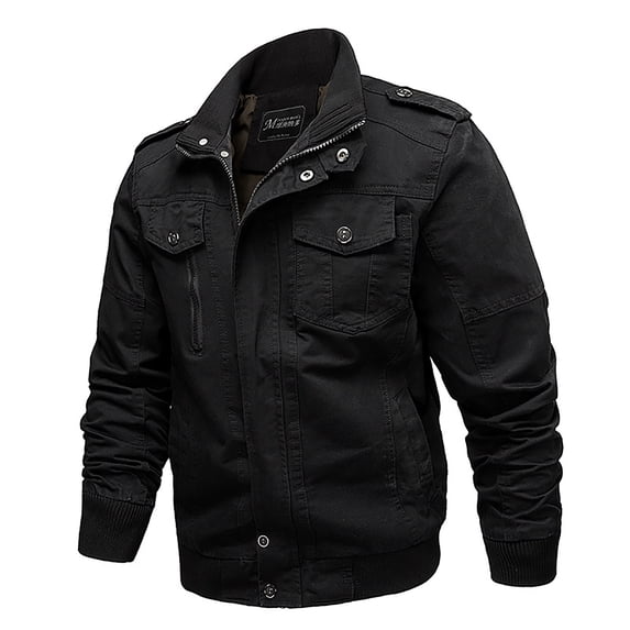 IYTR Mens Jackets Solid Color Long Sleeve Jacket Zipper Stand-up Collar Casual Outdoor Sports Coats with Pocket Black M