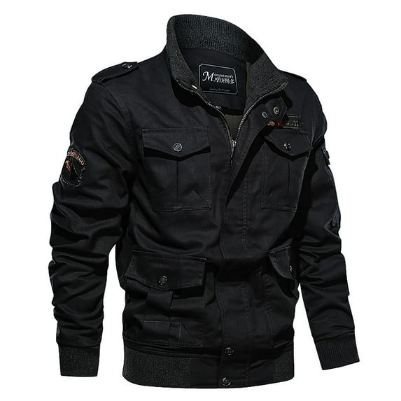 IYTR Mens Jackets Solid Color Long Sleeve Jacket Zipper Stand-up Collar Casual Outdoor Sports Coats with Pocket Black XXXL