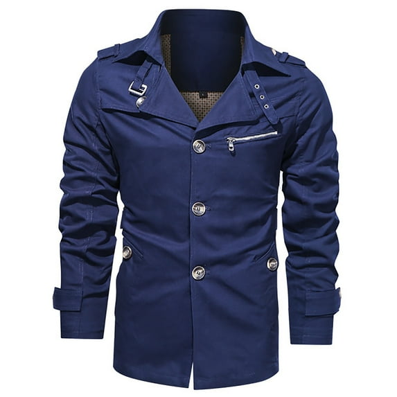 IYTR Mens Jackets Solid Color Long Sleeve Jacket Zipper Stand-up Collar Casual Outdoor Sports Coats with Pocket Blue M