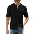 thumbnail image 1 of IYTR Mens Knit Shirts Short Sleeve T Shirts Comfy Button Up Turndown Collar Casual Solid Color Summer Fashion Regular Fit Beach Shirt Black M, 1 of 6