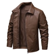 IYTR Mens Leather Jackets Stand Collar Zip Up Jacket Long Sleeve Vintage Leather Coats Fall Fashion Casual Outwear Brown,XXL