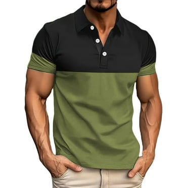 IYTR Mens Leisure Button Down Sport Shirts Fashion Regular Fit Casual Comfy Summer Color Block Patchwork Short Sleeve Shirts Lapel