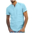 thumbnail image 1 of IYTR Mens Linen Shirts Solid Color Short Sleeve V Neck Button Shirts Casual Comfy Summer Tops Light Blue M, 1 of 5
