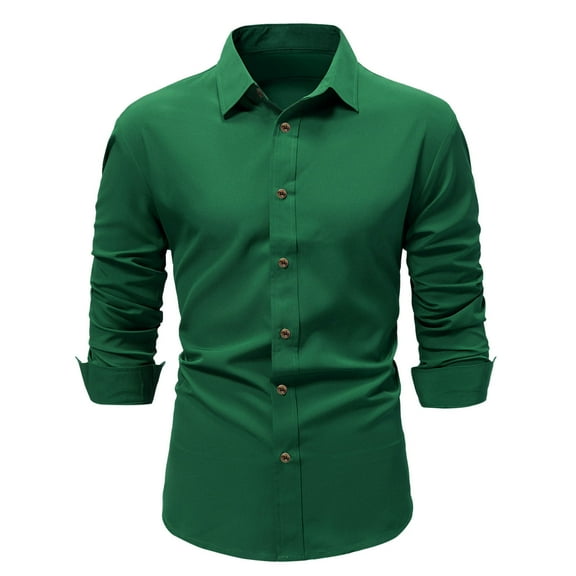IYTR Mens Long Sleeve Dress Shirt Slim Fit Button Lapel Classic Solid Color Shirts Lightweight Formal Work Office Dress Shirt (Green,M)