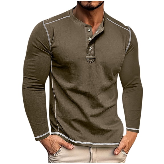 IYTR Mens Long Sleeve Henley Shirts Casual Basic Cotton T-Shirt Lightweight Button Fashion Athletic Shirt (Army Green,XL)