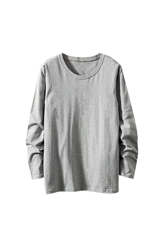 Mens Long Sleeve Shirt Plus Size Cotton Tshirts Solid Color Crew Neck Leisure Loose Fit Lightweight Spring Clothes Shirt (Gray,XXXXXL)