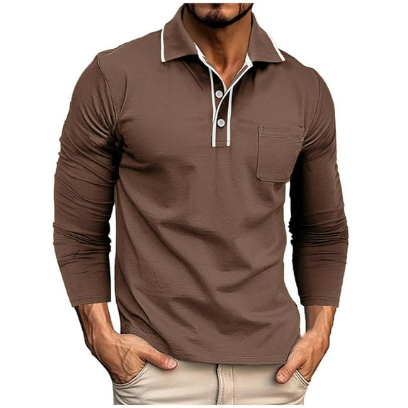 IYTR Mens Long Sleeve Shirts Casual Button Lapel Cotton Tee Shirts Collared Fashion Work Pullover Shirts (Khaki,XXXL)