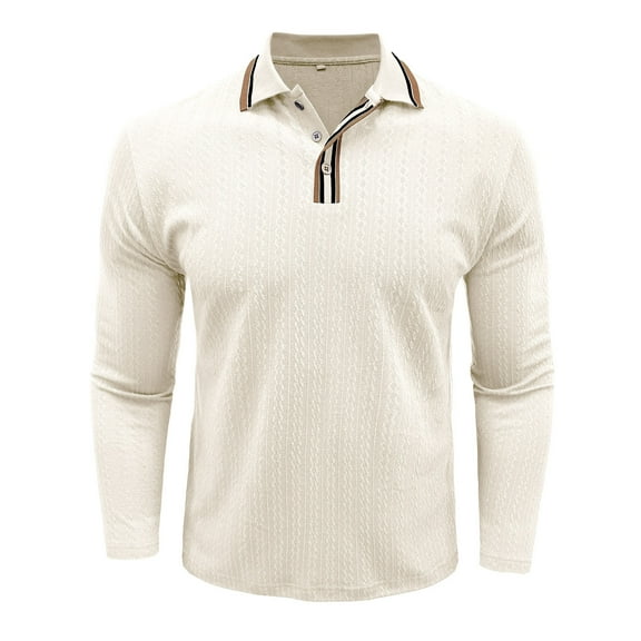 IYTR Mens Long Sleeve Shirts Lapel Collared Button Fall Fashion Business Casual Knitted Shirt Stylish (White,S)