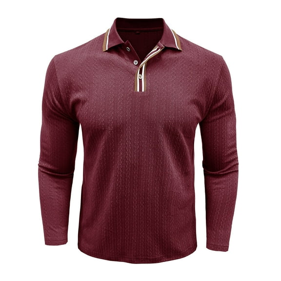 IYTR Mens Long Sleeve Shirts Lapel Collared Button Fall Fashion Business Casual Knitted Shirt Stylish (Wine,XXXL)