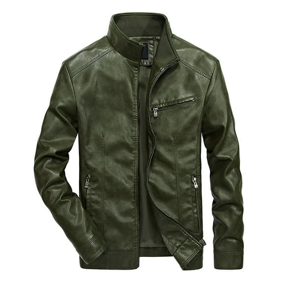 IYTR Mens Loose Jackets Solid Color Long Sleeve Jacket Zipper Stand-up Collar Casual Sport Jackets Coats with Pocket Army Green M