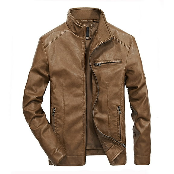 IYTR Mens Loose Jackets Solid Color Long Sleeve Jacket Zipper Stand-up Collar Casual Sport Jackets Coats with Pocket Khaki XL