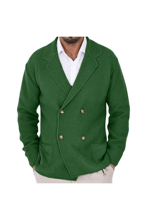 Mens Notch Lapel Cardigan Coats Cable Knit Double Breasted Fall Winter Trendy Chunky Sweater Jackets with Pockets (Army Green,XXXL)