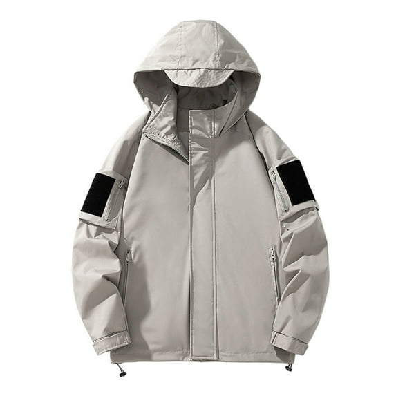IYTR Mens Outdoor Windbreaker Coat Solid Color Long Sleeve Jacket Zipper Hooded Neck Coat Outdoor Punch Jacket Coat with Pocket Khaki M