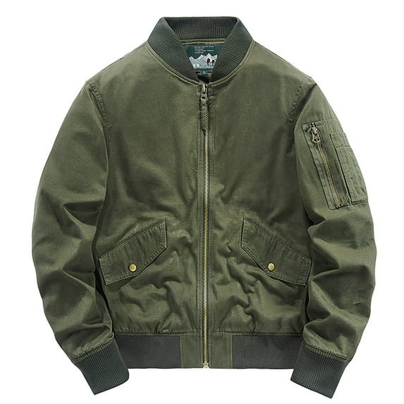 IYTR Mens Oversized Jackets Zipper Stand-up Collar Solid Color Loose Corduroy Vintage Jacket with Pocket Long Sleeve Jacket Army Green XXXL