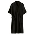 thumbnail image 1 of IYTR Mens Pajamas Fashion Solid Color Shawl Collar Robe Bathrobe With Pocket Three Quarter Sleeve Soft Pajamas Black L, 1 of 3