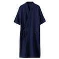 thumbnail image 1 of IYTR Mens Pajamas Fashion Solid Color Shawl Collar Robe Bathrobe With Pocket Three Quarter Sleeve Soft Pajamas Dark Blue L, 1 of 3