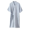 thumbnail image 1 of IYTR Mens Pajamas Fashion Solid Color Shawl Collar Robe Bathrobe With Pocket Three Quarter Sleeve Soft Pajamas Light Blue L, 1 of 3