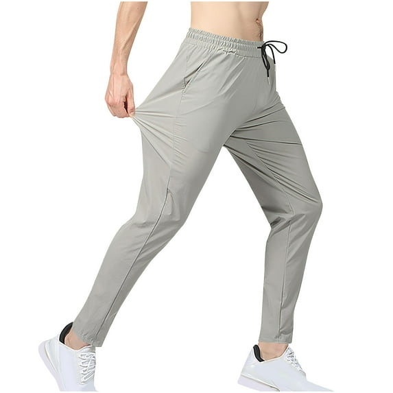IYTR Mens Pants Casual Thin Sports Fitness Cropped Pants Sweatpants Fashion Baggy Pants Hiking Solid Color Comfy Casual Trousers (Gray,L)