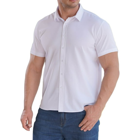 IYTR Mens Plus Size Short Sleeve T-Shirt Casual Button Up Turndown Collar Shirt Summer Comfy Loose Business Dress Shirt