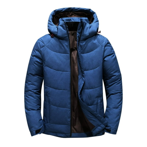 IYTR Mens Puffer Jacket Hooded Winter Coats Windproof Zip up Jacket Long Sleeve Warm Insulated Jackets Thermal Outwear (Blue,L)