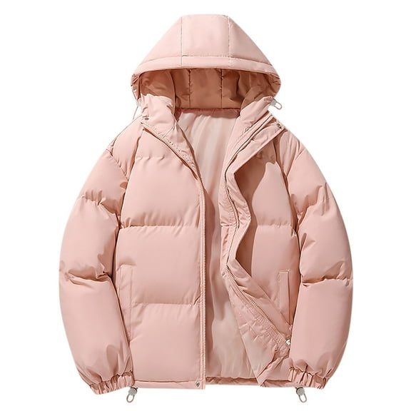 IYTR Mens Puffer Jacket Hooded Zip Up Jacket Long Sleeve Warm Padded Down Jacket Windproof Insulated Outerwear (Pink,L)