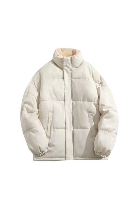 Mens Puffer Jacket Long Sleeve Button Up Zipper Down Jacket Padded Insulated Puffer Coats Winter Coats Outerwear (Beige,XL)