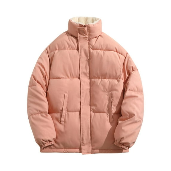 IYTR Mens Puffer Jacket Long Sleeve Button Up Zipper Down Jacket Padded Insulated Puffer Coats Winter Coats Outerwear (Pink,XXL)