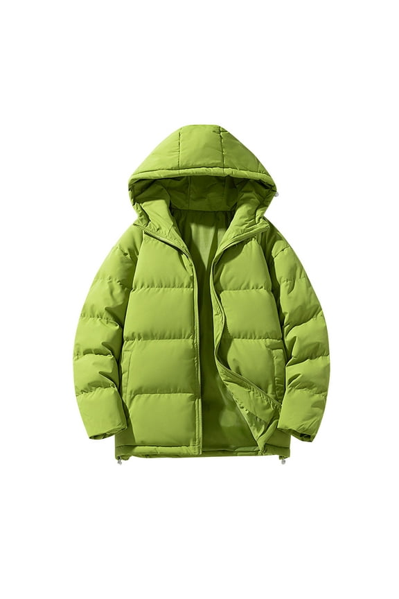 Mens Puffer Jacket Long Sleeve Zip up Warm Down Jackets Casual Hooded Winter Warm Coats Outwear with Pockets (Green,L)