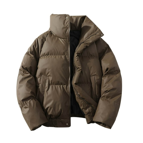 IYTR Mens Puffer Jacket Stand Collar Zip Up Down Jackets Long Sleeve Stand Collar Winter Warm Coats with Pockets (Coffee,XL)