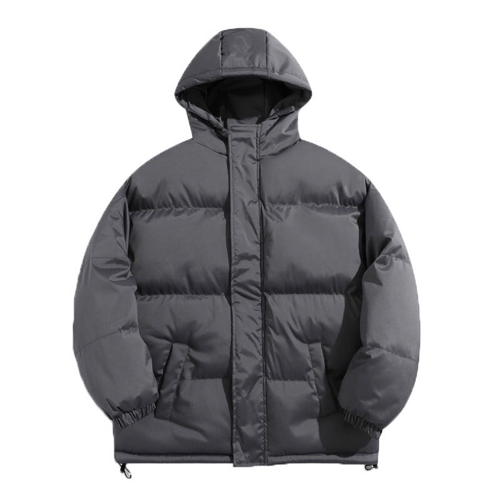 IYTR Mens Puffer Jacket Thicken Warm Coats Long Sleeve Zipper Button Cotton  Hooded Jackets Winter Windproof Puffer Coats (Dark Gray,L)