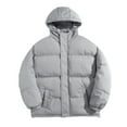 thumbnail image 1 of IYTR Mens Puffer Jacket Thicken Warm Coats Long Sleeve Zipper Button Cotton Hooded Jackets Winter Windproof Puffer Coats (Gray,M), 1 of 8
