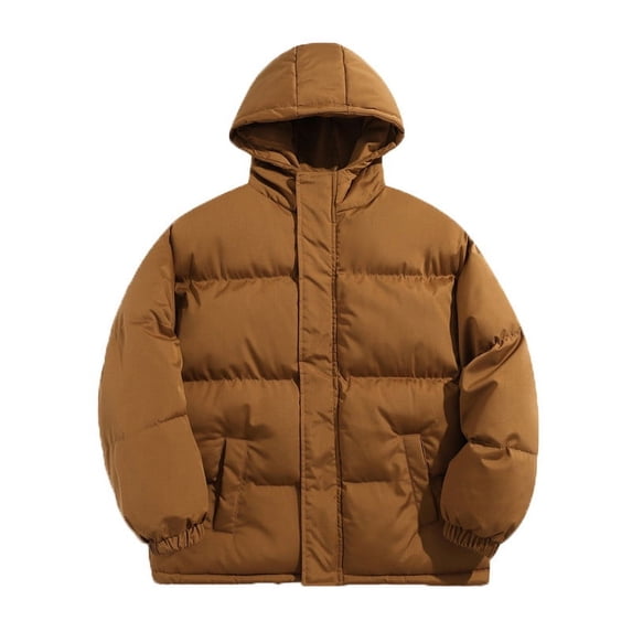 IYTR Mens Puffer Jacket Thicken Warm Coats Long Sleeve Zipper Button Cotton Hooded Jackets Winter Windproof Puffer Coats (Yellow,M)