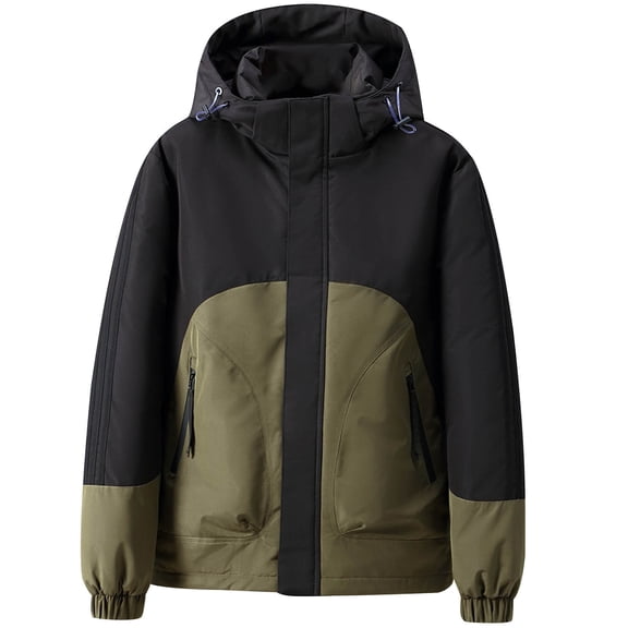 IYTR Mens Puffer Jacket Warm Thick Down Jacket Hooded Zip up Padded Coat Long Sleeve Thermal Outwear (Army Green,XXXL)