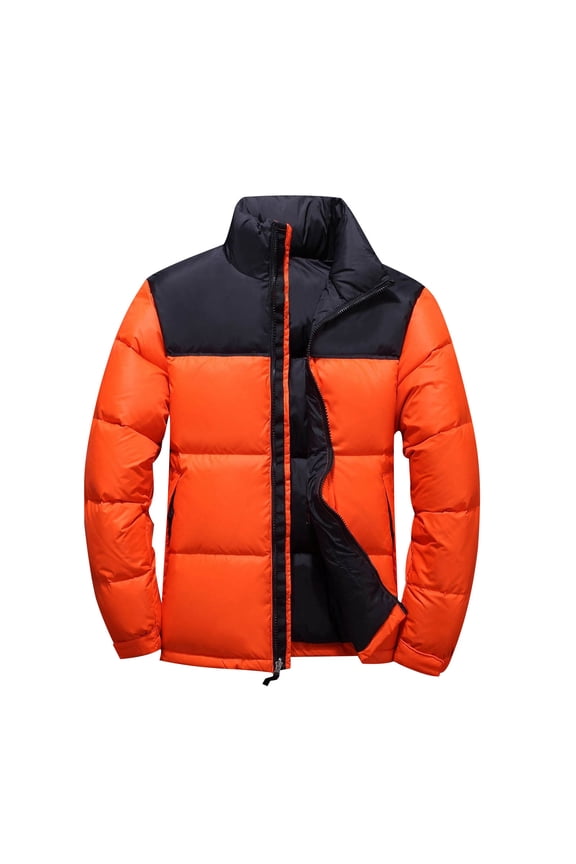 Mens Puffer Jacket Winter Fashion Stand Collar Down Coats Long Sleeve Casual Jackets Thicker Warm Coats Outwear (Orange,S)