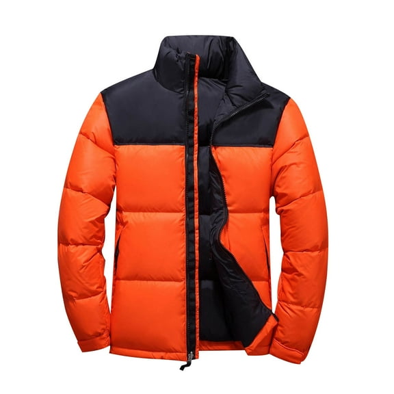 IYTR Mens Puffer Jacket Winter Fashion Stand Collar Down Coats Long Sleeve Casual Jackets Thicker Warm Coats Outwear (Orange,XXXL)
