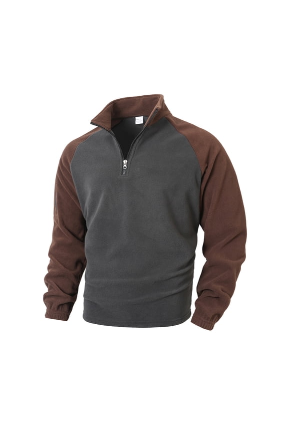 Mens Quarter Zip Pullover Sweatshirt Long Sleeve Casual V Neck Slim Fit Pullover Knit Comfy Sweatshirt (Brown,L)