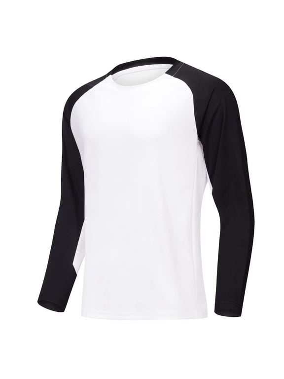 Mens Raglan Long Sleeve T Shirt Color Block Crew Neck Jersey Sport Tee Tops Fashion Vintage Workout Athletic Pullover (White,S)