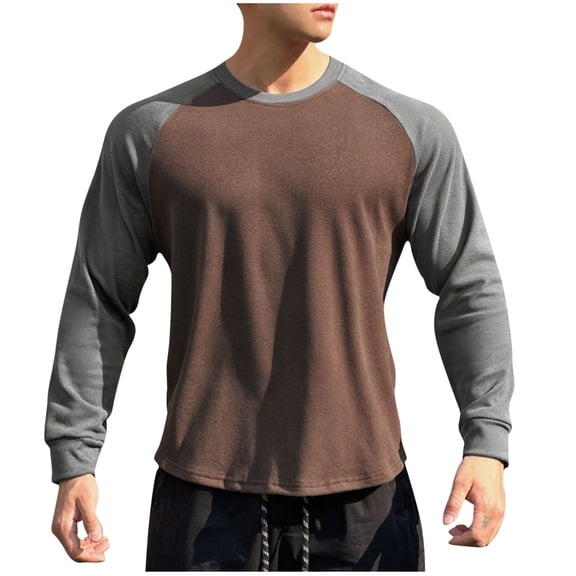IYTR Mens Raglan Long Sleeve T Shirt Fall Crewneck Color Block Loose Shirt Sports Jersey Style Baseball Tops (Coffee,S)