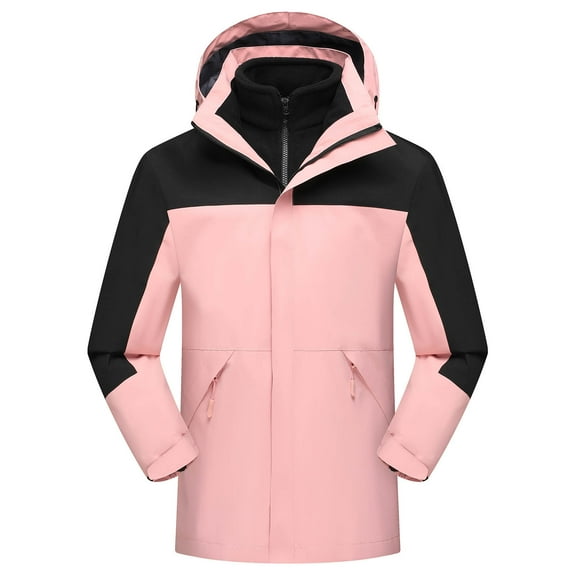 IYTR Mens Rain Jacket Waterproof Jackets 3 in 1 Hooded Lightweight Coat for Outdoor Hiking Pockets Windbreaker (Pink,L)