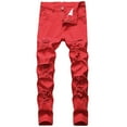 thumbnail image 1 of IYTR Mens Ripped Denims Fashion Pants Slim Jeans With Pockets Street Stylish Retro Jeans Comfy Casual Solid Color Button Zipper Red S, 1 of 1
