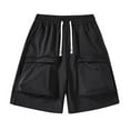 thumbnail image 1 of IYTR Mens Running Shorts Summer Loose Fit Casual Elastic Waist Drawstring Classic Solid Color Straight-leg Work Pants Beach Shorts Black, XXXL, 1 of 5