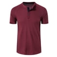 thumbnail image 1 of IYTR Mens Shirt Fashion Casual Solid Color Summer Comfy Short Sleeve T Shirts Button-up Round Neck Slim Workout Athletic Shirts Wine M, 1 of 4