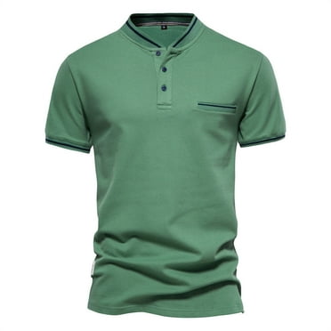 IYTR Mens Shirts Button-up Crewneck Slim-Fit Stretch Athletic Shirts Casual Solid Color Summer Fashion Short Sleeve T Shirts Comfy Green XL
