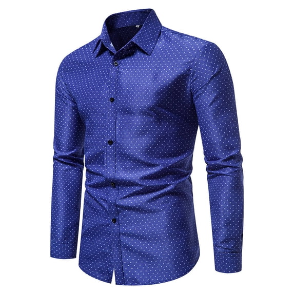 IYTR Mens Shirts Casual Business Dress Shirts Dot Printing Long Sleeve Button-Up Lapel no Dark Blue XS