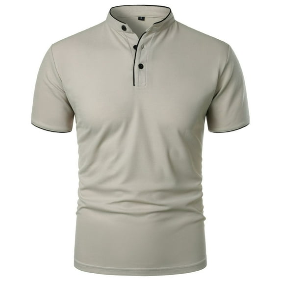 IYTR Mens Shirts Fashion Comfy Summer Solid Color Short Sleeve T Shirts Button-up Stand Collar Comfort Lightweight Business Casual Shirts Gray L