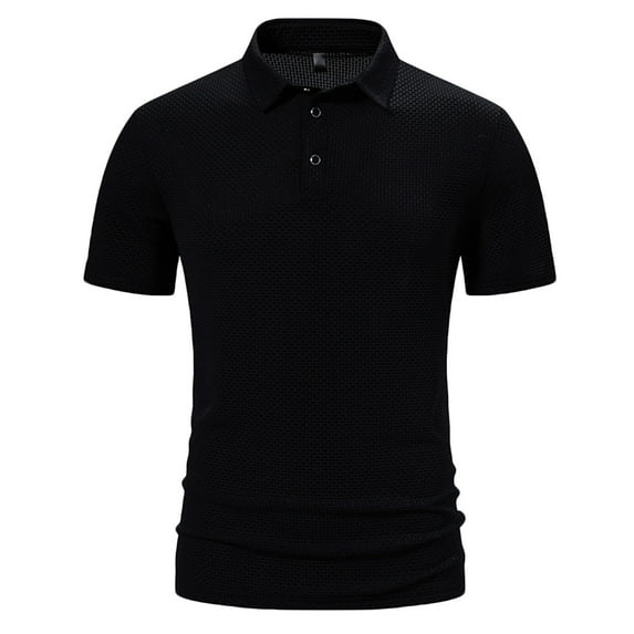 IYTR Mens Shirts Fashion Leisure Daily Work Shirts Casual Comfy Summer Solid Color Short Sleeve T Shirts 3-buttons Turndown Collar Black XL