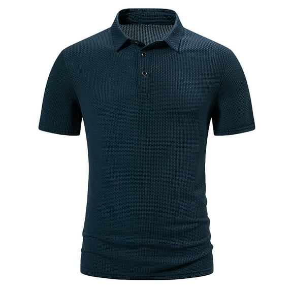 IYTR Mens Shirts Fashion Leisure Daily Work Shirts Casual Comfy Summer Solid Color Short Sleeve T Shirts 3-buttons Turndown Collar Blue L