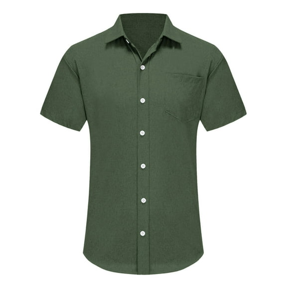 IYTR Mens Shirts Fashion Turndown Collar Casual Solid Color Summer Comfy Short Sleeve T Shirts Slim Fit Business Laisure Dress Shirts Army Green L
